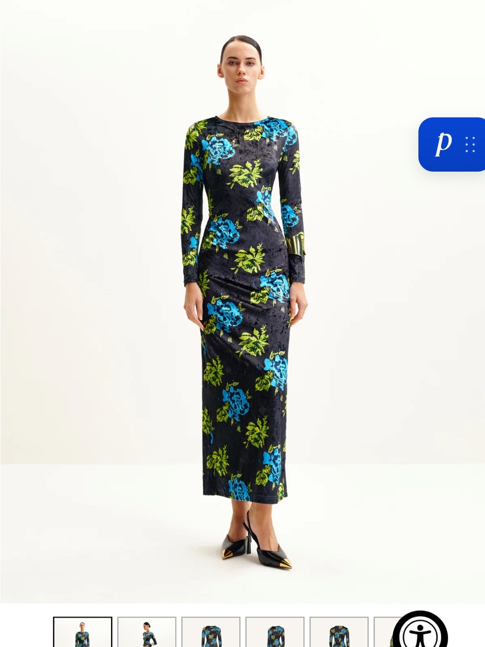 JW PEI Black Velvet Long-Sleeve Top with Blue & Green Floral Print
